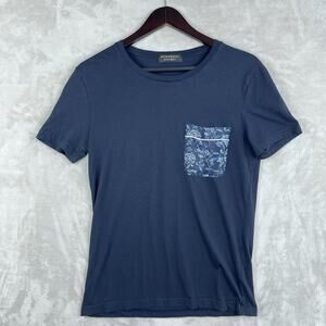 Burberry London England T Shirt Nova Check Blue Silk Pocket Size Small